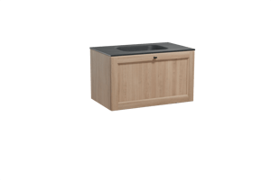 Balmani Lemon zwevend badmeubel 90 x 55 cm verweerd eiken met Tablo Arcato enkele wastafel in zwart graniet