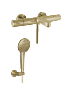 Blaufoss Apollo Badewannenarmatur: Wandmontage, Brushed Champagne Gold, inkl. Handbrauseset