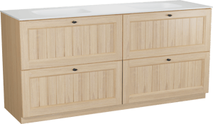 Balmani Lemon freistehendes Möbelstück Set: 180 x 55 cm, Naturbelassene Eiche Furnier, mit Tablo Arcato Doppelwaschtisch, Weiß matt