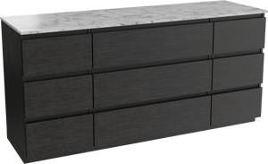 Balmani Lucida freistehendes Möbelstück Set: 180 x 55 cm, Schwarze Eiche, mit Stretto Einzel- oder Doppel Waschtischplatte, Marmor Carrara