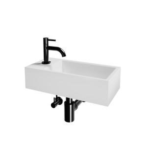 Luca Varess Cubic Handwaschbecken, Keramik weiß glänzend, 40,5 x 20 cm, Links, inklusive Schwarz Wasserhahn und Zubehör