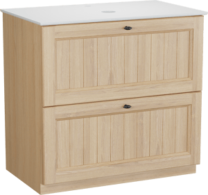 Balmani Lemon staand badkamermeubel 90 x 55 cm, fineer natuur eik met Facetta enkel tablet in mat wit