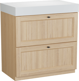 Balmani Lemon staand badmeubel 90 x 55 cm, fineer naturel eiken met Dominus enkel wastafelblad in mat wit