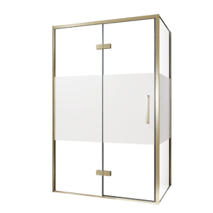 Balmani Senses Design douchehoek met linkse draaideur en vaste zijwand, 120 x 90 cm, Helder glas met matte strook, Brushed Champagne Gold profielen, met coating