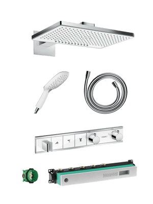 Hansgrohe Rainselect colonne de douche encastrée robinet thermostatique avec douche de tête cascade rectangulaire 46 x 27 cm Chrome et Blanc Brillants