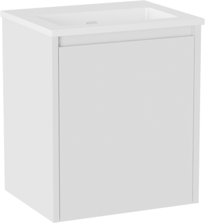 Storke Seda hängendes Möbelstück Set: 45 x 35 cm, Weiß matt, mit Diva Einzelwaschtisch, Marmorkomposit Weiß glänzend