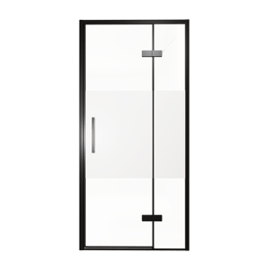 Balmani Senses Design Dusche Drehtür, Rechts, 100 cm x 210 cm, Klarglas mit mattiertem Streifen, Profil Schwarz