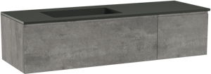 Storke Edge meuble salle de bains suspendu 150 x 52 cm béton gris foncé avec Scuro plan vasque asymétrique à gauche en quartz noir mat