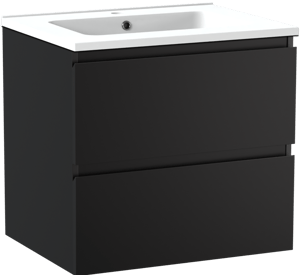 Linie Lado meuble salle de bains suspendu 60 x 46 cm noir mat avec Vano plan simple en marbre composite blanc mat