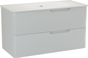 Linie Curvo hängendes Möbelstück Set: 100 x 46 cm, Weiβ glänzend, mit Baro Curvo Einzelwaschtisch Keramik Weiβ glänzend