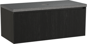 Balmani Fila by Mitra meuble salle de bains suspendu 120 x 55 cm chêne noir avec Rock tablette simple en granit noir, Nervure gauche symétrique verticale