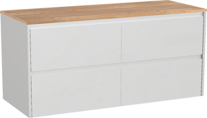 Storke Seda meuble salle de bains suspendu 130 x 52 cm blanc mat avec Panton tablette simple ou double en mélaminé chêne brut