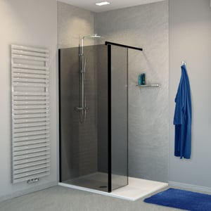 Balmani Move Walk-In Dusche: Bewegliche Seitenwand, 100 x 200 cm, Rauchglas, Schwarzes Profil, matt