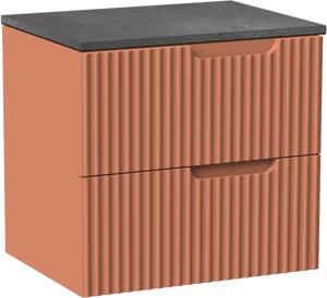 Linie Ribbo zwevend badkamermeubel 60 x 46 cm cotto met Lado enkel tablet in melamine leisteen grijs, Verticale symmetrische ronde ribbel