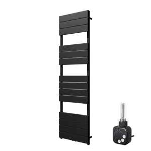 Vipera Teide Einzel Handtuchheizkörper 50 x 180 cm Elektrische Heizung Schwarz matt Seiten- und Mittelanschluss 800W, inkl. Widerstand 