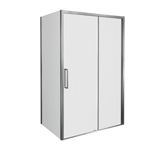 Balmani Senses Design douchehoek met rechtse schuifdeur en vaste zijwand, 120 x 90 cm, Helder glas, Glanzend chroom profielen, met coating