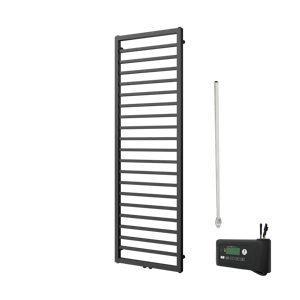 Vipera Listona Einzel Handtuchheizkörper 180 x 50 cm Elektrische Heizung schwarz matt Seiten- und Mittelanschluss 750W, inkl. Widerstand