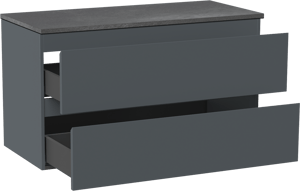 Linie Lado meuble salle de bains suspendu 100 x 46 cm bleu anthracite avec Lado tablette simple ou double en mélaminé ardoise gris