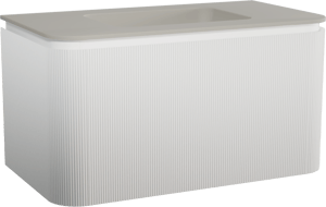 Balmani Moon meuble salle de bains suspendu 100 x 55 cm blanc mat avec Moon plan simple en top solid soie grise, Nervure droite symétrique verticale