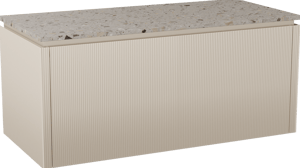 Balmani Eclips meuble salle de bains suspendu 120 x 55 cm Sandbeige avec Stretto tablette simple ou double vasque en Terrazzo greige, Nervure droite symétrique verticale