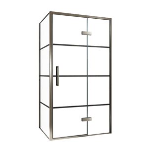 Balmani Senses Design douchecabine met rechtse draaideur en vaste zijwand, 100 x 100 cm, Lined, Brushed GunMetal profielen