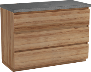 Balmani Lucida freistehendes Möbelstück Set: 120 x 55 cm, Teak, mit Rock Einzel Waschtischplatte, Schwarzes Granit