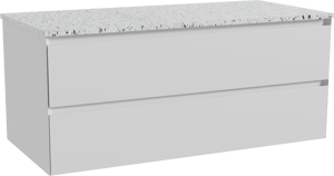 Balmani Mitra zwevend badmeubel 120 x 55 cm mat wit met Stretto enkel of dubbel wastafelblad in mat wit/zwart terrazzo