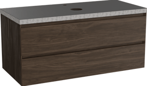 Balmani Mitra hängendes Möbelstück Set: 120 x 55 cm, Amerikanischer Nussbaum, mit Rock Einzel Waschtischplatte, Schwarzes Granit