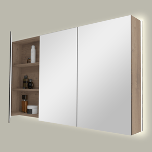Storke Reflecta spiegelkast 130 x 75 cm ruwe eik met spiegelverlichting