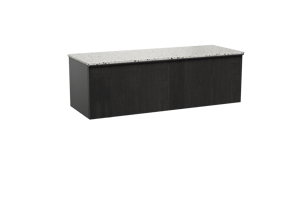 Balmani Forma meuble salle de bains suspendu 150 x 55 cm chêne noir avec Stretto tablette simple ou double en blanc/noir mat terrazzo, Nervure droite symétrique verticale