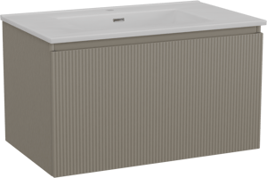Storke Ribs zwevend badkamermeubel 85 x 52 cm zijdegrijs met Kera enkele wastafel in porselein mat wit, inclusief crepine