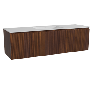 Storke Ribs hängendes Möbelstück Set: 165 x 52 cm, Nussbaum, mit Mata Einzelwaschtisch, Solid Surface, Weiß matt, Vertikale symmetrische gerade Rippe