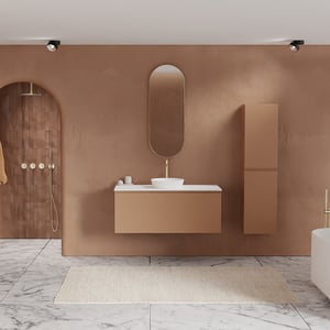 Balmani Sfera Badmöbel Set mit Stretto Waschtischplatte für Aufsatzwaschbecken