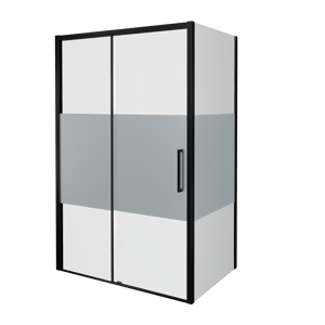 Balmani Senses Design douchehoek met linkse schuifdeur en vaste zijwand, 160 x 90 cm, Helder glas met matte strook, Mat zwart profielen