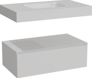 Balmani Mitra Elements zwevend badkamermeubel 90 x 55 cm mat wit met Arcato enkele wastafel in solid surface mat wit