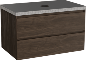 Balmani Mitra hängendes Möbelstück Set: 90 x 55 cm, Amerikanischer Nussbaum, mit Rock Einzel Waschtischplatte, Schwarzes Granit