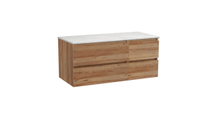 Balmani Lucida hängendes Möbelstück Set: 120 x 55 cm, Teak, mit Stretto Einzel- oder Doppel Waschtischplatte, Marmor Carrara