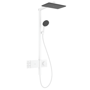 Hansgrohe Raindance Alive Q Showerpipe colonne de douche pluie 210/340 2 fonctions de jet avec Ecosmart Showerselect Comfort Blanc mat
