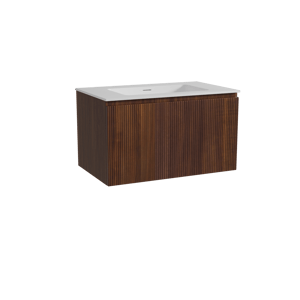 Storke Ribs hängendes Möbelstück Set: 85 x 52 cm, Nussbaum, mit Mata Einzelwaschtisch, Solid Surface, Weiß matt, Vertikale symmetrische gerade Rippe