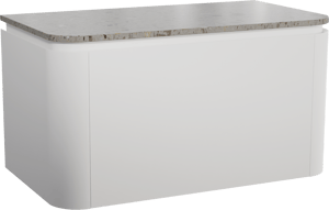 Balmani Moon zwevend badmeubel 100 x 55 cm mat wit met Moon enkel wastafelblad in terrazzo greige terrazzo met Bag waskom en Moon kolomkast