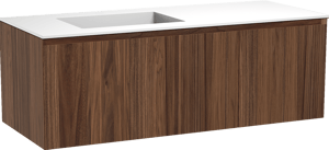 Balmani Idra meuble salle de bains suspendu 135 x 55 cm noyer avec Tablo Stretto plan vasque asymétrique à gauche en solid surface blanc mat