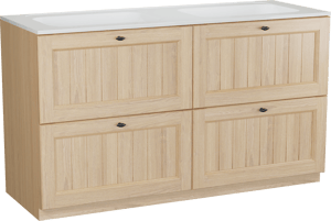 Balmani Lemon staand badkamermeubel 150 x 55 cm, fineer natuur eik met Tablo Strada dubbele wastafel in glanzend wit