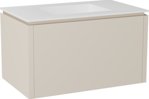 Balmani Eclips meuble salle de bains suspendu 90 x 55 cm Sandbeige avec Tablo Stretto plan simple en Solid Surface blanc mat
