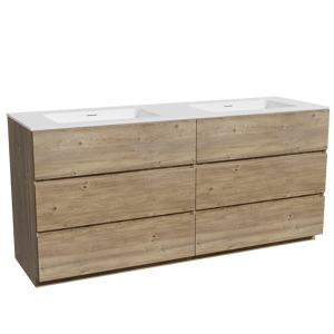 Storke Edge freistehendes Möbelstück Set: 170 x 52 cm, Rohe Eiche, mit Mata Doppelwaschtisch, Solid Surface Weiß matt