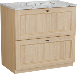 Balmani Lemon staand badkamermeubel 90 x 55 cm, fineer natuur eik met Tablo Arcato enkele wastafel in carrara