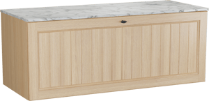 Balmani Lemon zwevend badkamermeubel 135 x 55 cm, fineer natuur eik met Stretto enkel of dubbel tablet in carrara