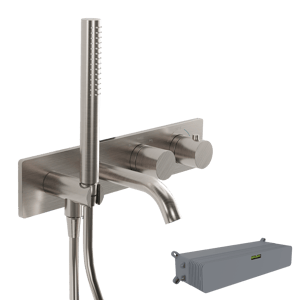 Blaufoss Round robinet baignoire encastré avec douchette Brushed Coolmetal incl élément intégré