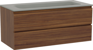 Balmani Lucida meuble salle de bains suspendu 120 x 55 cm noyer américain avec Tablo Strada lavabo simple pour 2 trous de robinet en marbre composite soie grise