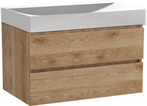 Balmani Lucida meuble salle de bains suspendu 90 x 55 cm chêne brut avec Wave plan simple en solid surface blanc mat