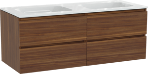 Balmani Lucida meuble salle de bains suspendu 135 x 55 cm noyer américain avec Tablo Strada double vasque en marbre composite blanc brillant